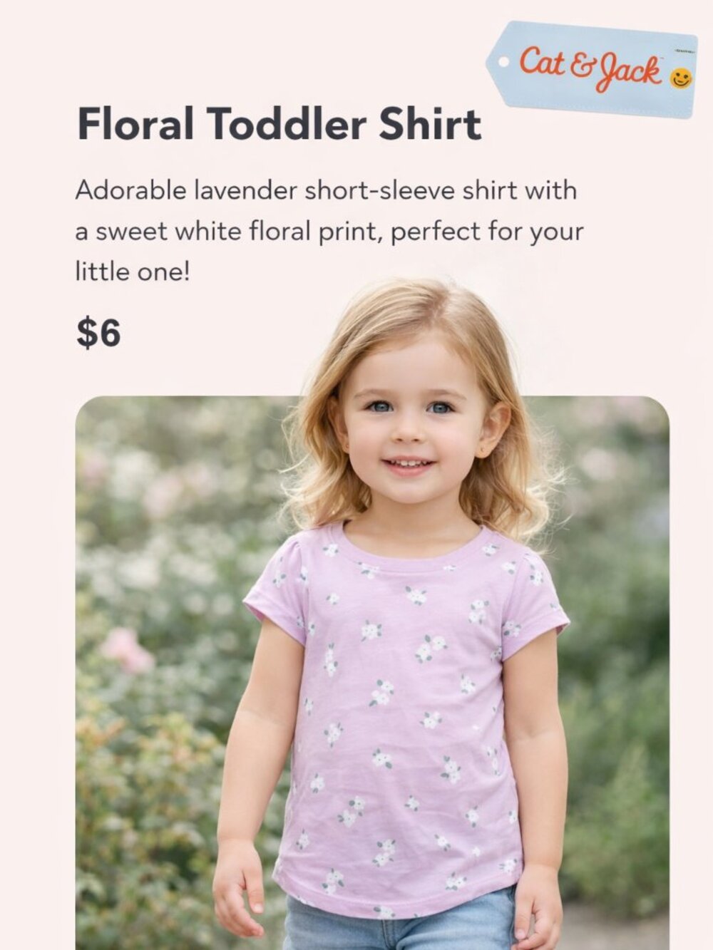 Toddler Girls Cat & Jack Floral Short Sleeve Tee – Light Purple (3T)